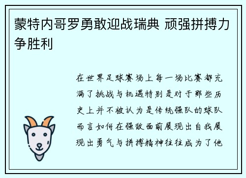 蒙特内哥罗勇敢迎战瑞典 顽强拼搏力争胜利
